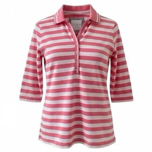 Pahr Fairway Essentials Pink and White Stripe 3/4 Sleeve Polo Shirt Size Large